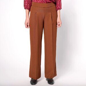 Isaac Mizrahi Live! TALL Timeless Twill Wide Leg Pants ,Cognac Sz a609795